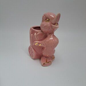 40s-50s American Pottery Pink Duck Wagon Planter Gold Gilt Ceramic BB Stamp